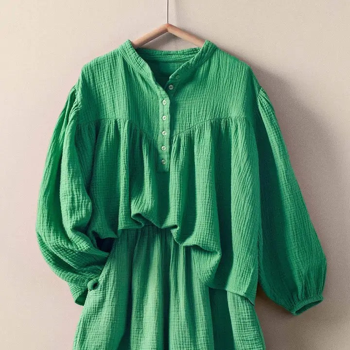 Garment Dyed Cotton Gauze Button Down Shirt and Shorts Set