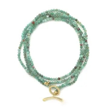 Long Chrysocolla Necklace or Wrap Bracelet