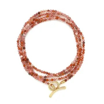 Long Red Agate Necklace or Wrap Bracelet