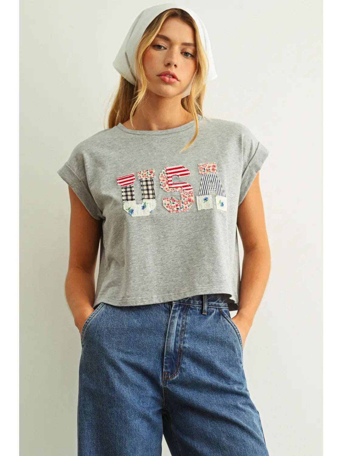 USA Floral Patchwork Front T Shirts