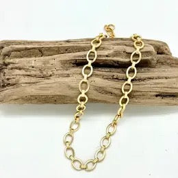 Necklace  14K Gold Plated Oval Circles w/imprinted links 18”w/2” extensions
