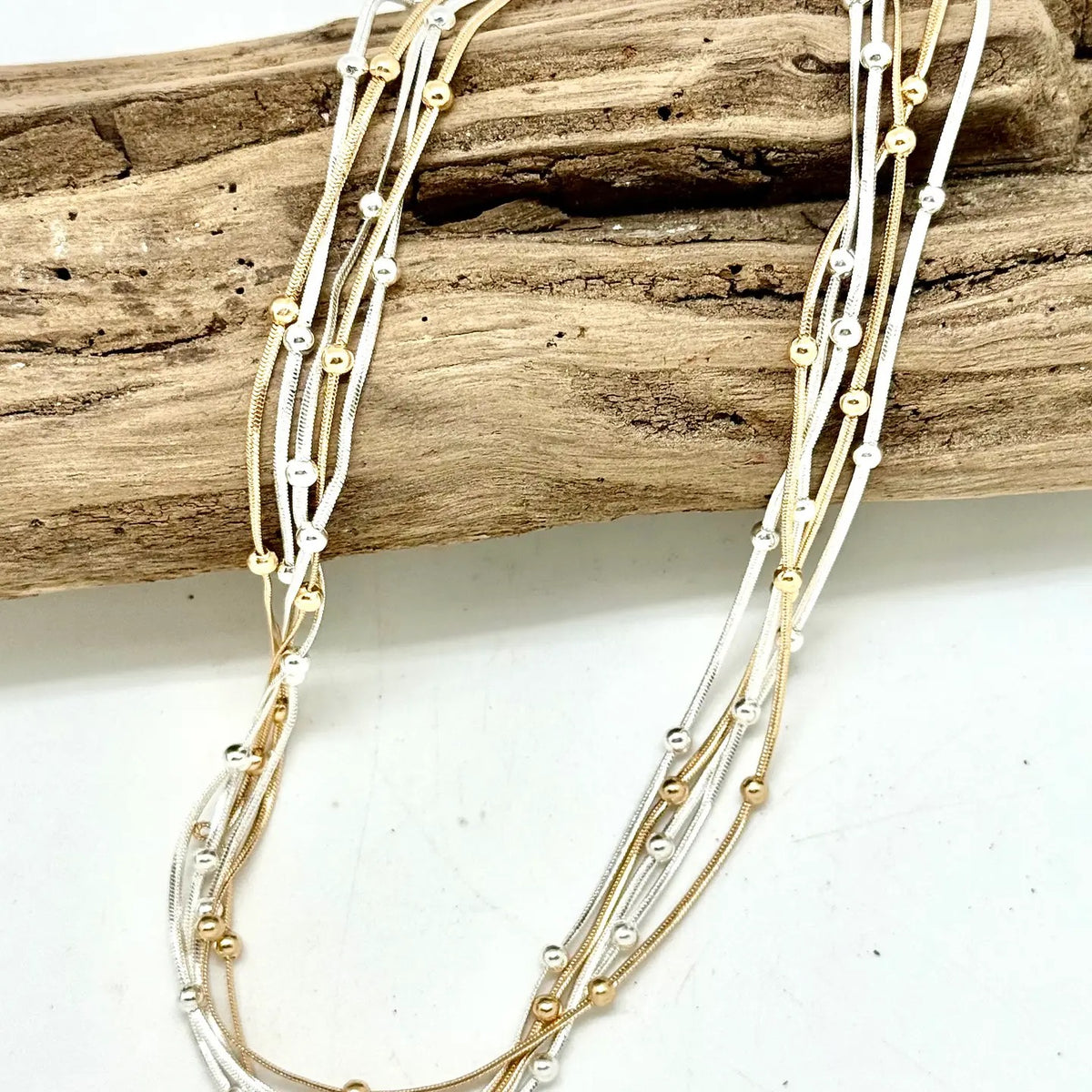 Necklace Multi Metal Multi Chain with 3mm Bead 18” with magnetic clasp