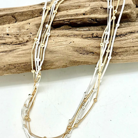 Necklace Multi Metal Multi Chain with 3mm Bead 18” with magnetic clasp