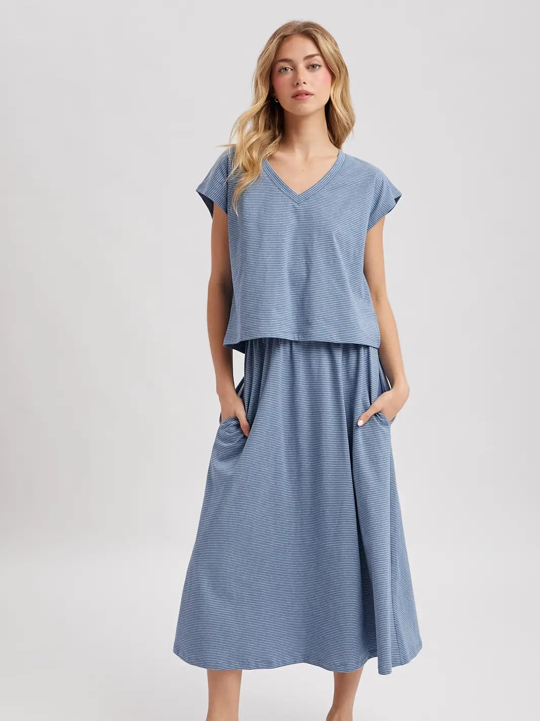 Striped Knit Top and Skirt Set