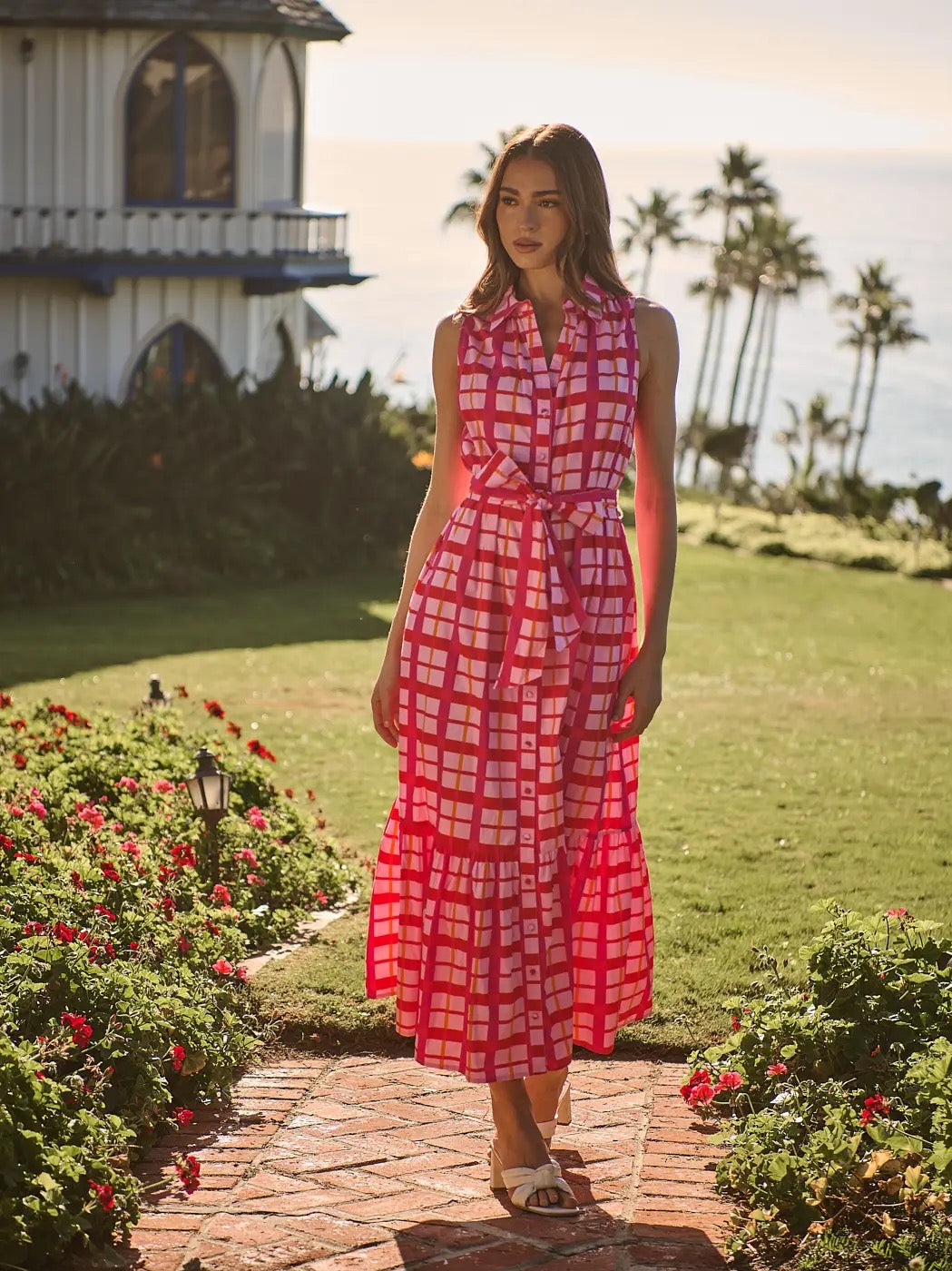 Darvy Checker Cileah Collared Maxi Dress