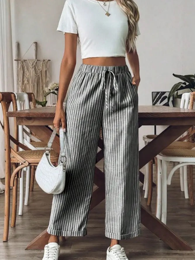 Stripes Wide Leg Cropped Pants
