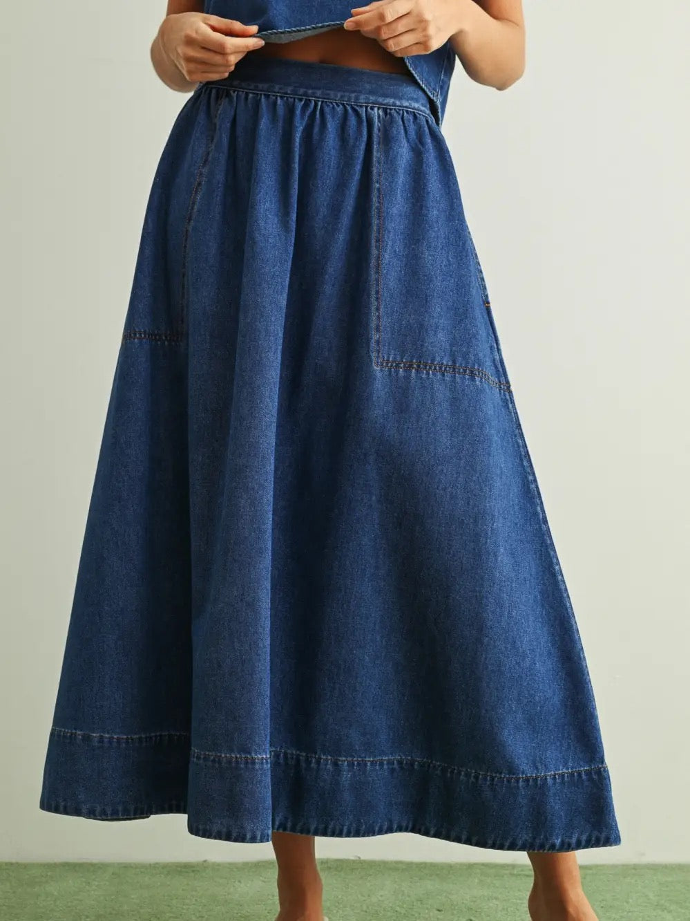 Soft Denim A Line Skirt with Pocket