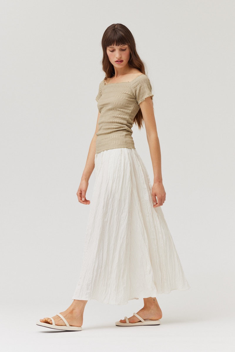 Crinkle fabric midi skirt