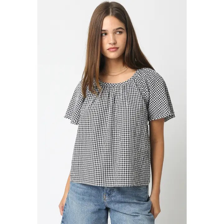 Cora Gingham Ruffle Sleeve Top