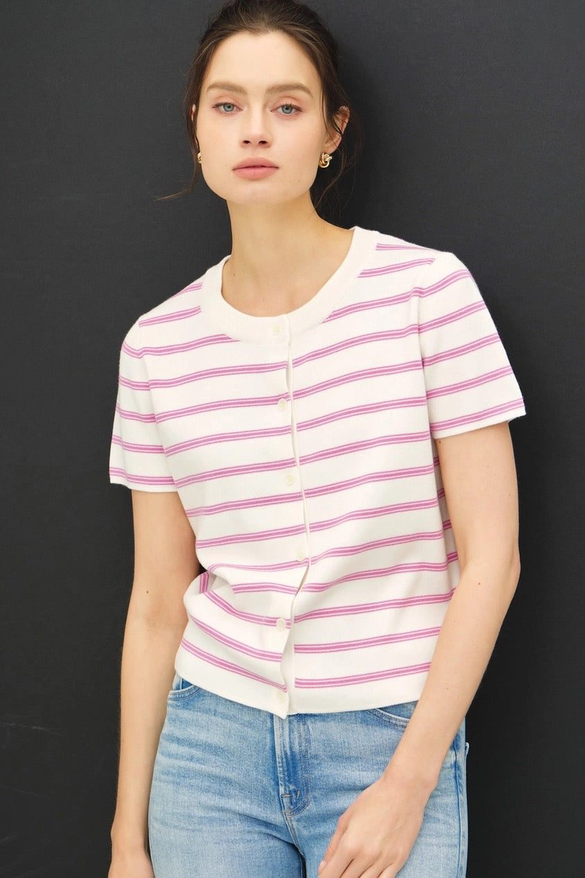 Striped Short Sleeve Cardigan