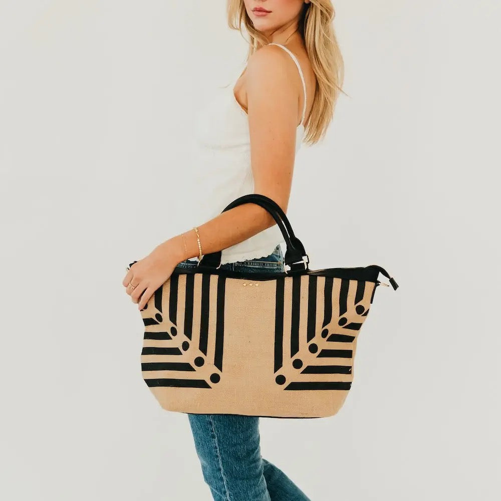 June Jute Tote Bag - Black Stripe