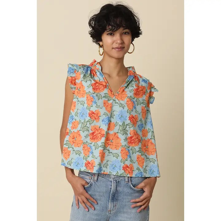 Riya Floral Ruffle Sleeve Blouse
