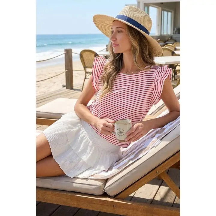 Double Flutter Sleeve Crew Neck T-Shirt
