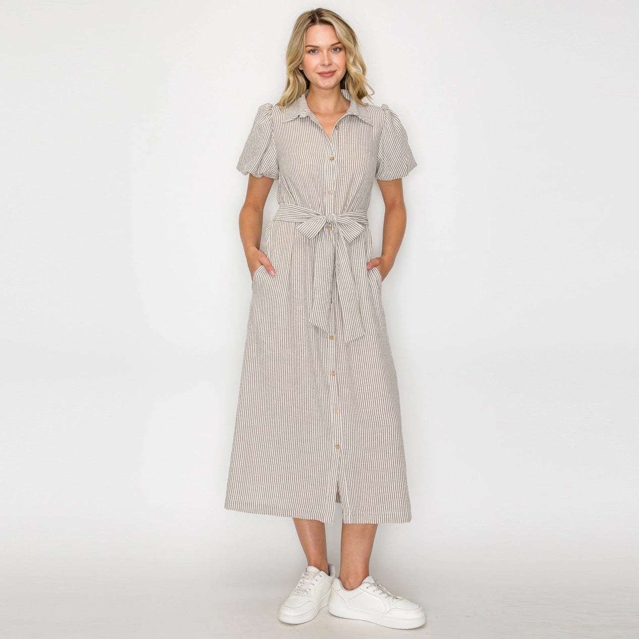 Tortilla Stripe Midi Shirt Dress
