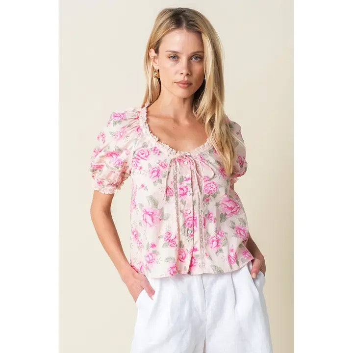 Rosaline Floral Tie-Front Blouse