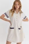 Solid Short Sleeve Collared Mini Dresss