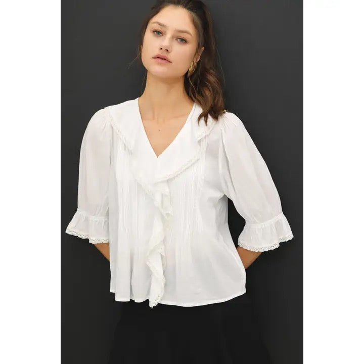 Vintage Ruffled Pintuck Blouse Top