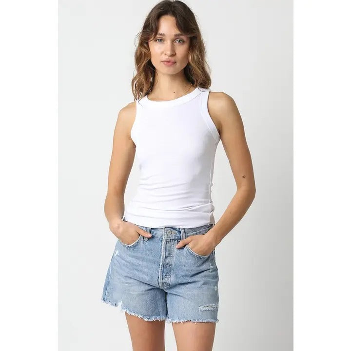 Ribbed Fitted Scoop Neck Tank Top