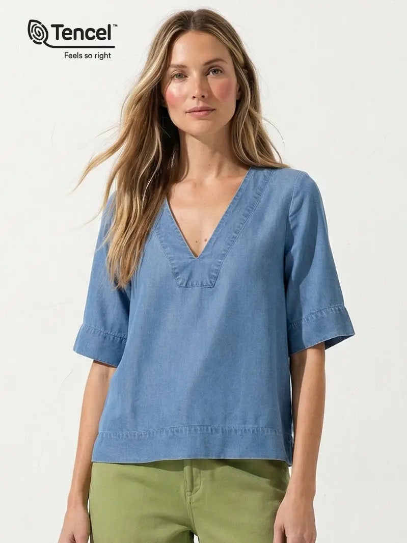 Tencel V-Neck Band Blouse