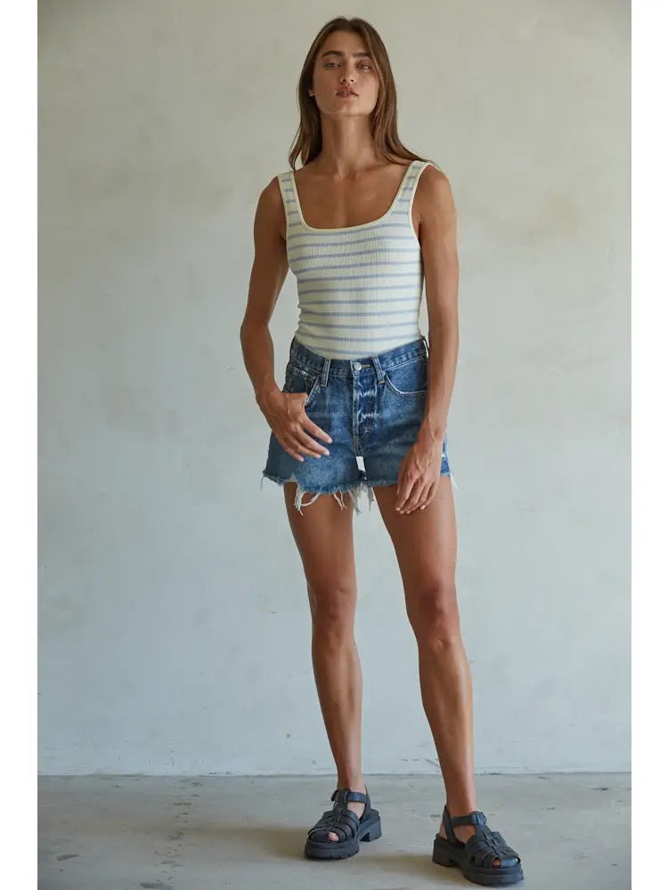 Woven 100% Cotton Denim Distressed Detail Shorts