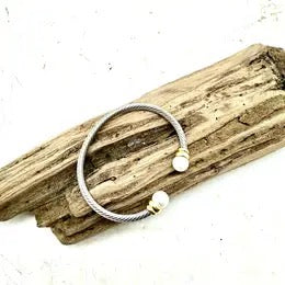 Bracelet Cuff Cable W/Glasspearl Tips W/Gold Tipmulti Metal