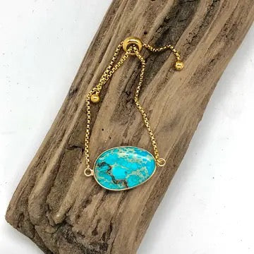 Bracelet Drawstring Turquoise imperial Jasper Stone Antique Gold