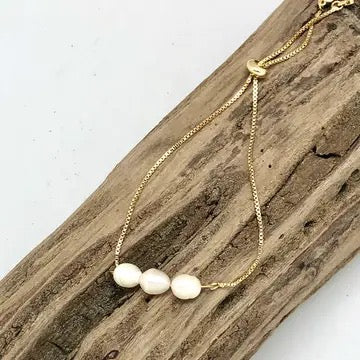 Bracelet Drawstring Gold 3 Freshwater Pearl (8mm Pearls)