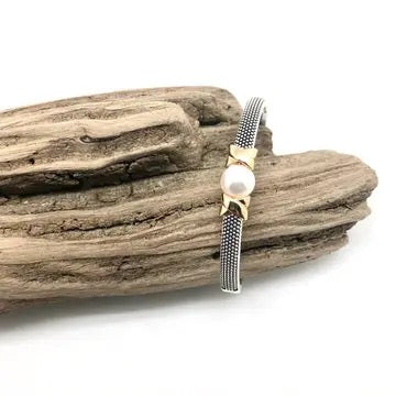 Bracelet Glass Pearl High Quality Plated Two Tone Safety Hinge