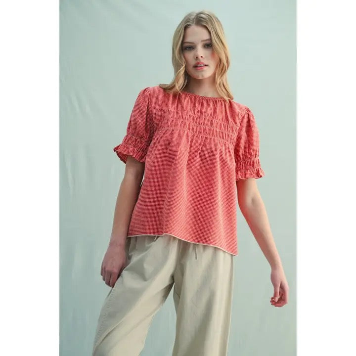 Plaid Smocked Blouse