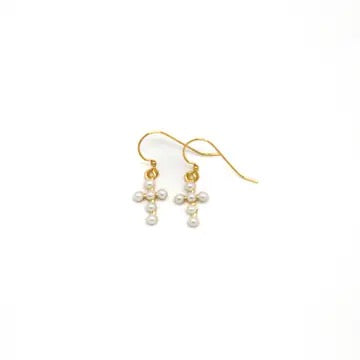 Earring Cross White Pearl