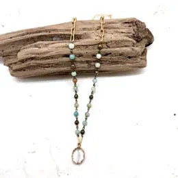 Amazonite (8mm) W/Gold Paper Clip Necklace
