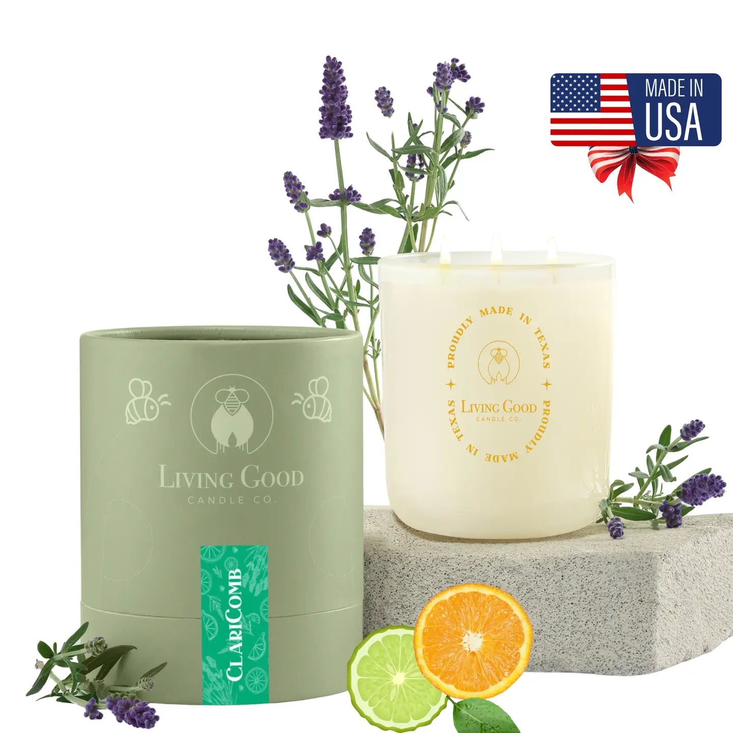 Claricomb - Beeswax Candle - Orange Citrus Lavender
