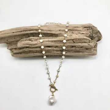 Necklace Freshwater Pearl(4mm) Gold Chain with Baroque Pearl with Vintage Toggle 18”
