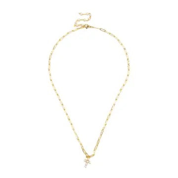 Necklace Gold Chain (Multi Metal) with Pearl Cross 16” with 2” extension