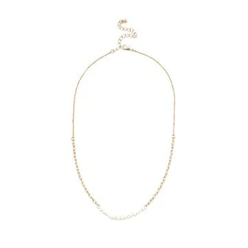 Necklace Gold Paper Clip Chain w/Freshwater Pearl Row