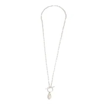 Necklace Paper Clip Matte Silver w/ Baroque Pearl