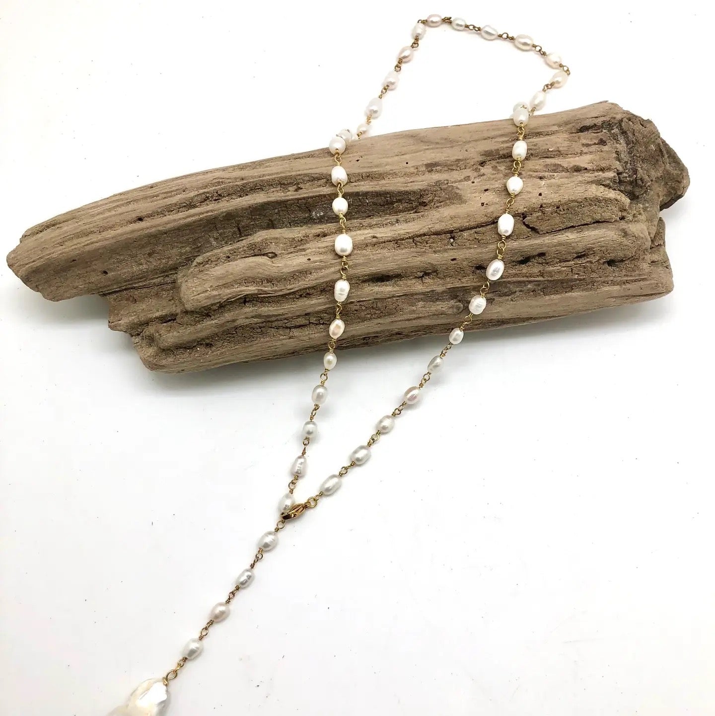 Freshwaterpearlgold Chain 6-8mm W/Baroque Pear26”