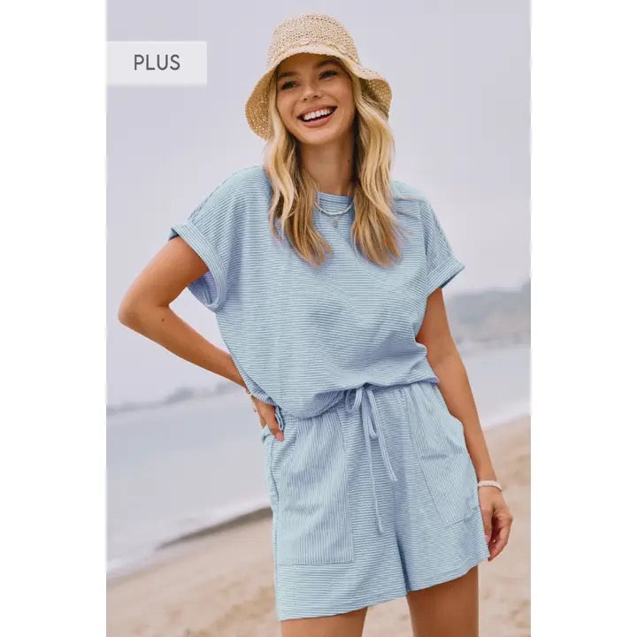 Plus Striped French Terry Top and Shorts Set