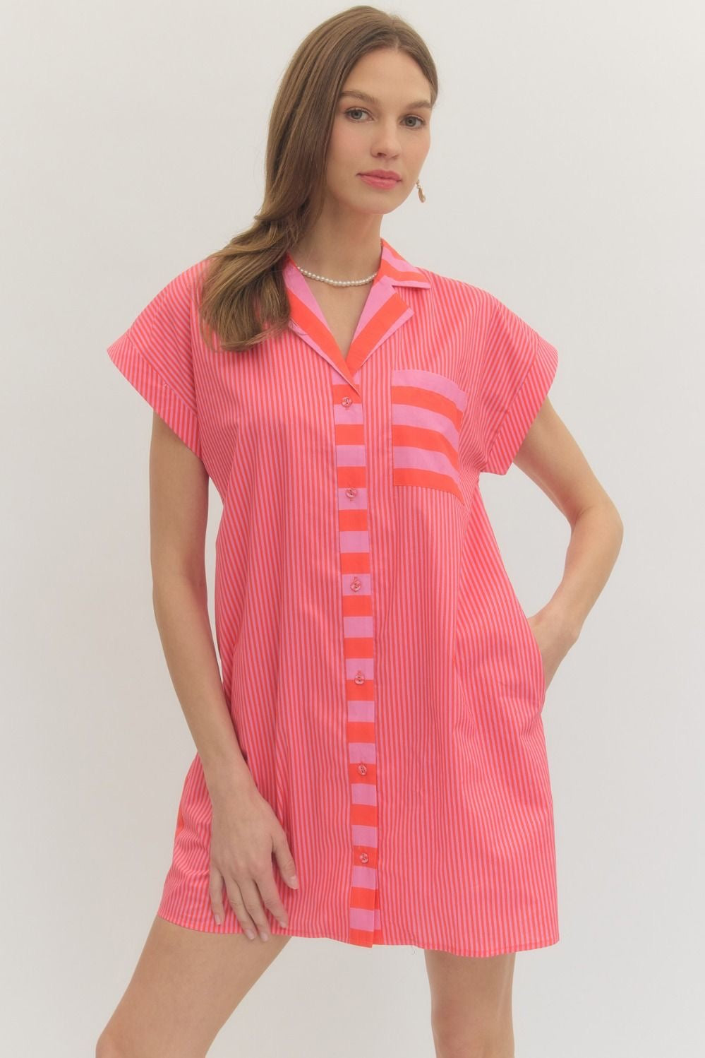 Stripe print short sleeve mini dress