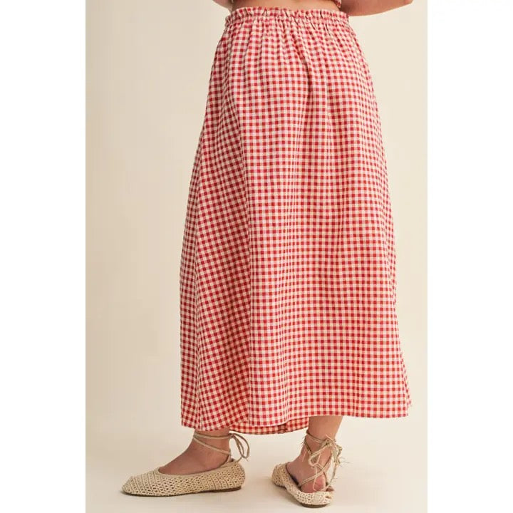 Gingham Pattern Button Front Long Skirt