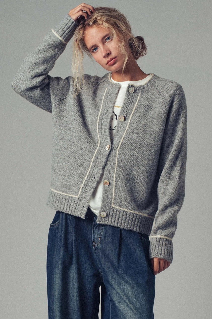 Contrast Trim Boho Knit Button Cardigan