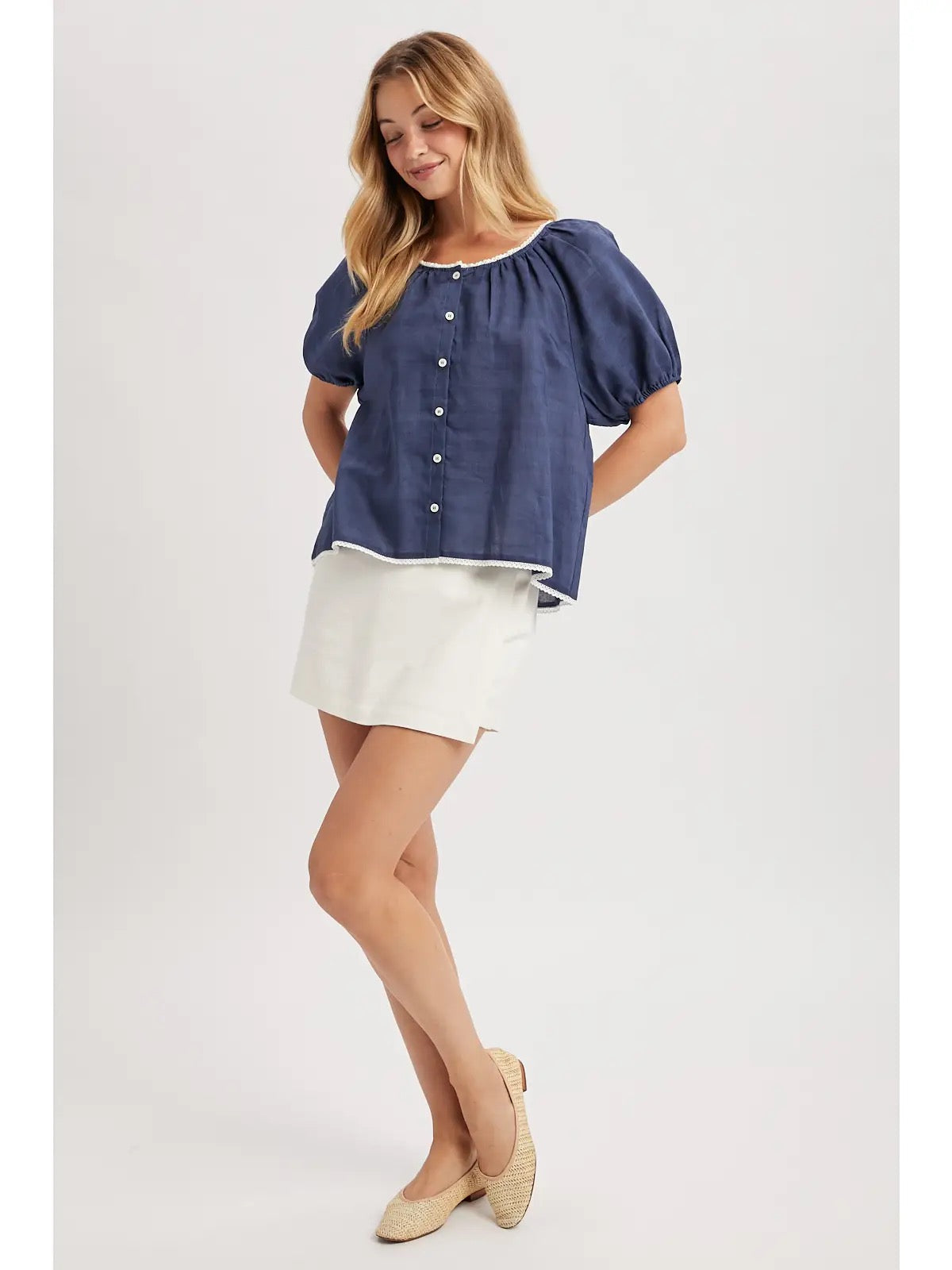 Trim Detail Puff Sleeve Blouse