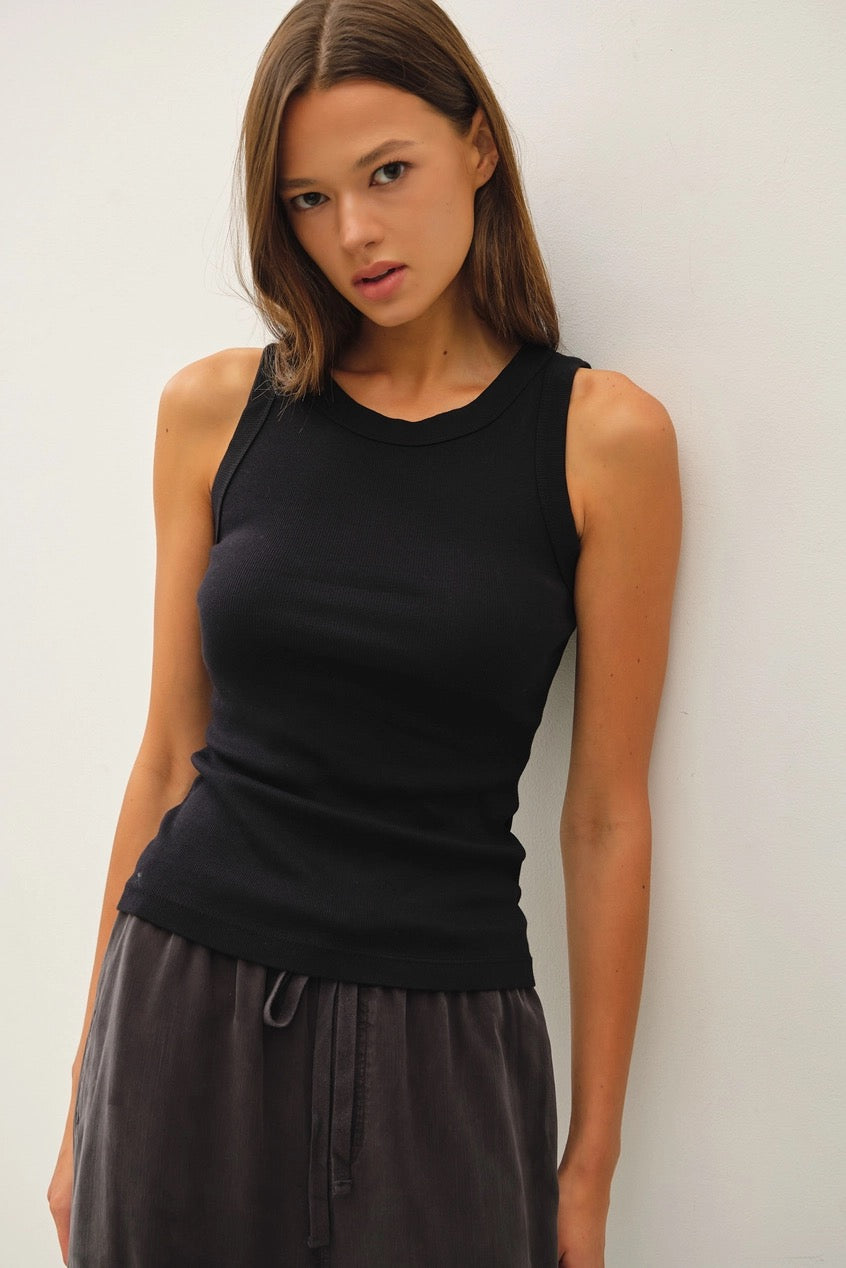 Color-Basic Cotton Garment Dyed Round Neck Tank