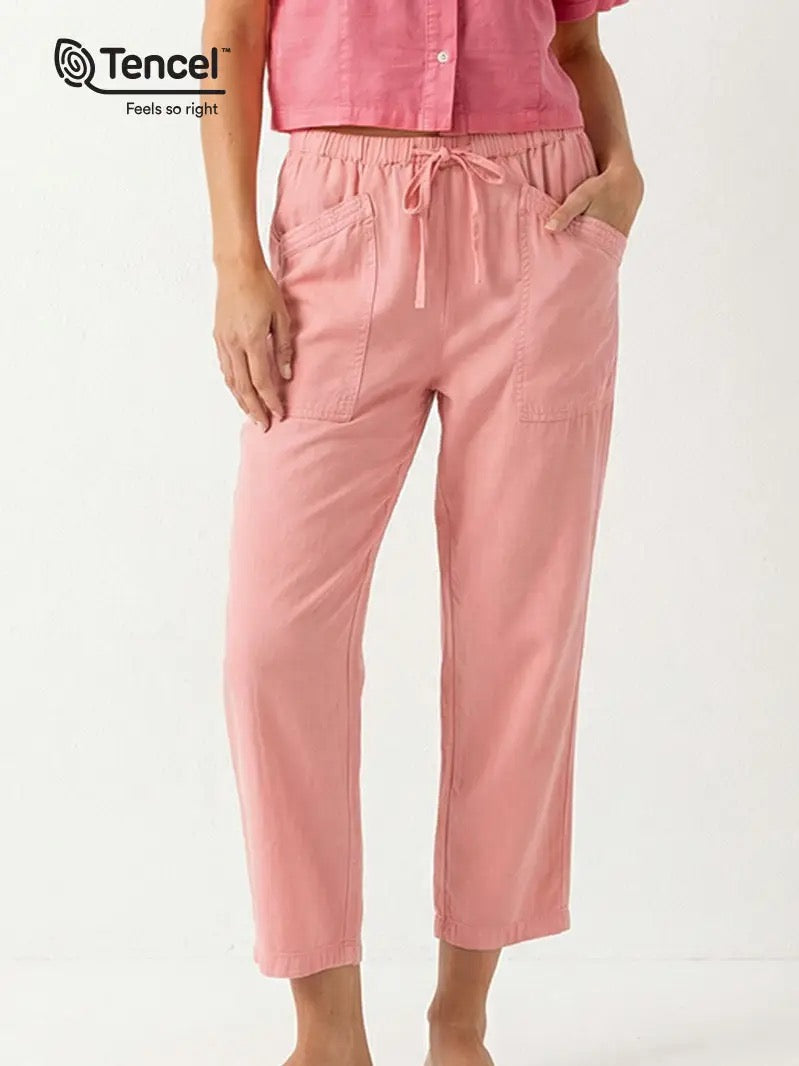Tencel Garment Dye Drawstring Waistband Pants