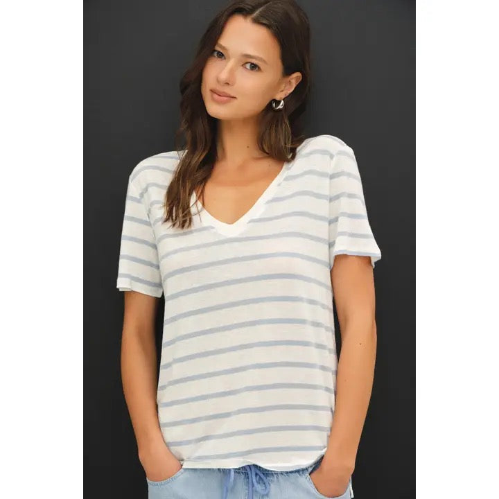 Cotton Linen Blend Relaxed Fit Striped T-Shirt