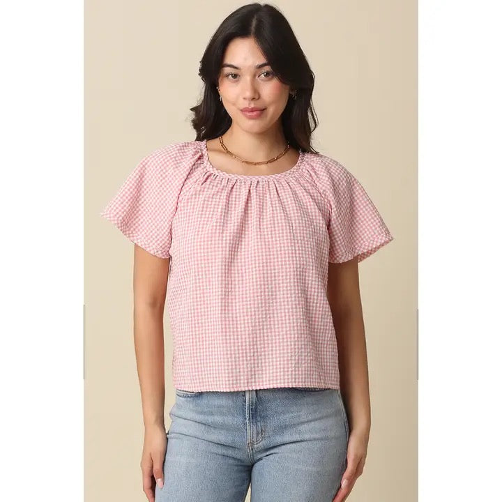 Cora Gingham Ruffle Sleeve Top