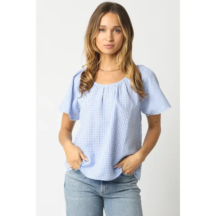 Cora Gingham Ruffle Sleeve Top