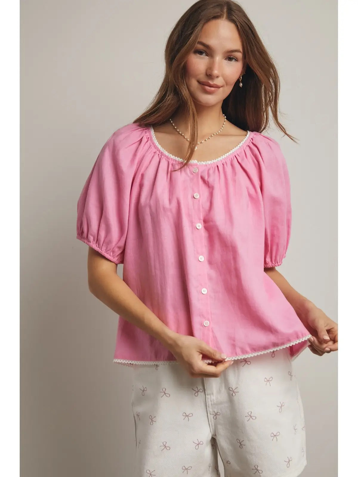 Trim Detail Puff Sleeve Blouse