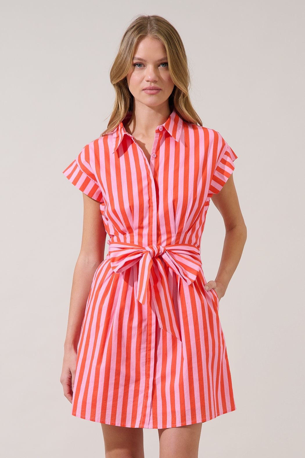Samera Button Up Mini Dress Lasha Striped
