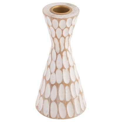 Whitewashed Hand Carved Candleholders | Small